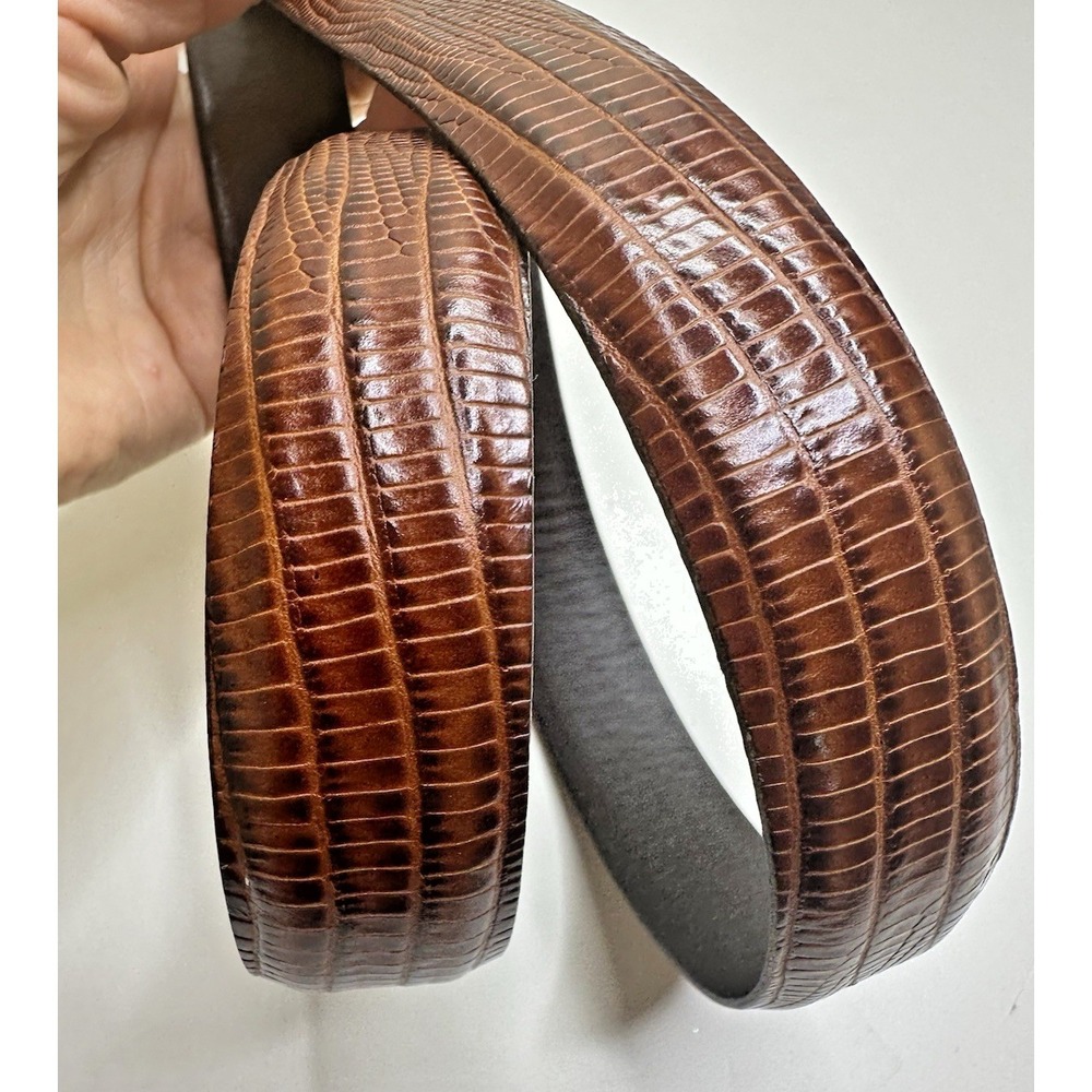 Remo Tulliani Mens Size 44 Genuine Leather Belt Brown Textured Lizard - Picture 13 of 15